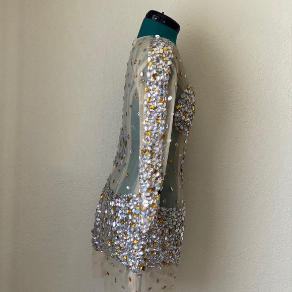 SOLD Beige Nude Sheer Crystal Dress Size M/L - Picture 3 of 8